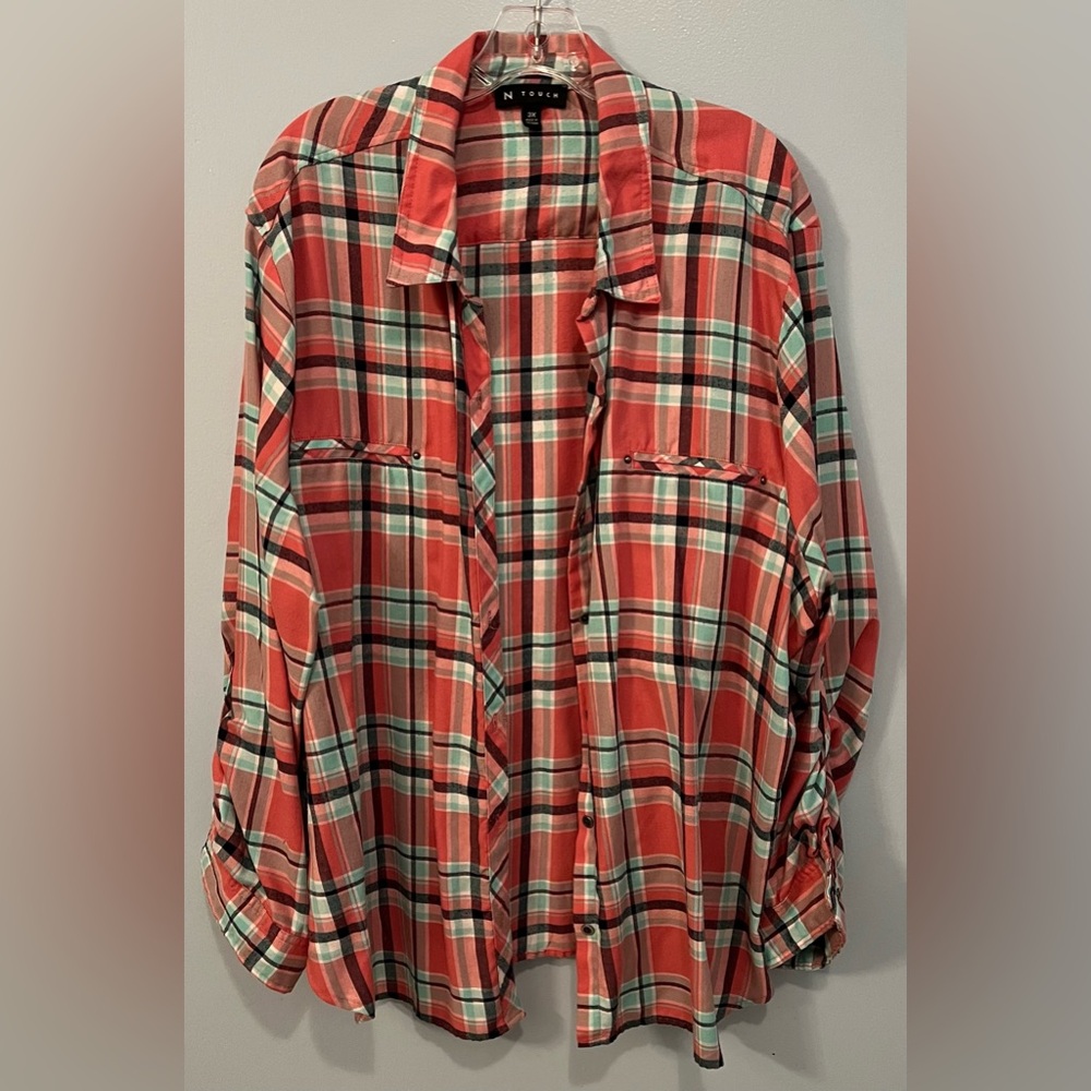 Women’s N Touch Plaid Button-Down Flannel Shirt